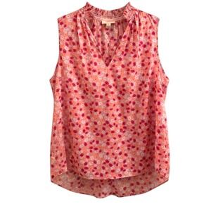 ON 34th Top Blouse Cotton Pink Floral Cottagecore Casual Sleeveless Spring XL